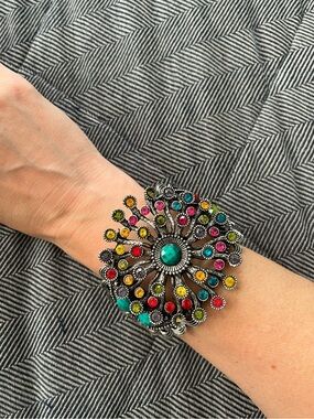 Multicolor Flower Burst Statement Cuff Bracelet